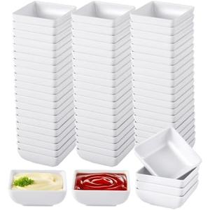 Homaisson 50 Pcs Melamine Dipping Bowls, White Sauce Cups - Mini Serving Dishes for Sushi & Condiments, Portable Catering Set for Party and Picnic Events