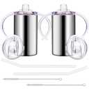 12oz Stainless Steel Sippy Cups for Toddlers with Handles, Spill Proof Double Wall Vacuum Insulated Sippy Cups, Kids Straw Cups with Extra Lids for School, Outdoor, 2 Pack