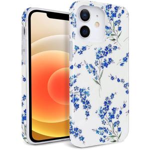 J.west Floral iPhone 12 & iPhone 12 Pro Case 6.1", Soft TPU Flower Pattern Design, Shockproof Bumper for Women & Girls Blue