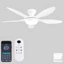 GJeg Ceiling Fan with Lights, 46 Inch Low Profile Ceiling Fan with Light and Remote/APP Control, Flush Mount, 6 Speeds Reversible, Dimmable Noiseless Ceiling Fans for Bedroom, Indoor/Outdoor, White