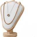 Natural Body Wood Necklace Display Stand with White Leather Soft Mat Necklace Holder Organizer Desktop Stand for Home Store Dresser-3.3"x5.8"x8.4"