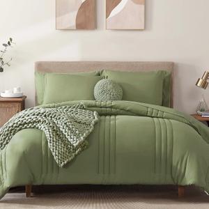 Monbix King Size Comforter Set - 7 Pieces Bed in a Bag King, Light Sage Green Bedding Sets with Comforter, All Seasons Comforter Bed Set with Sheets, Pillowcases & Shams (King(102"X90"))