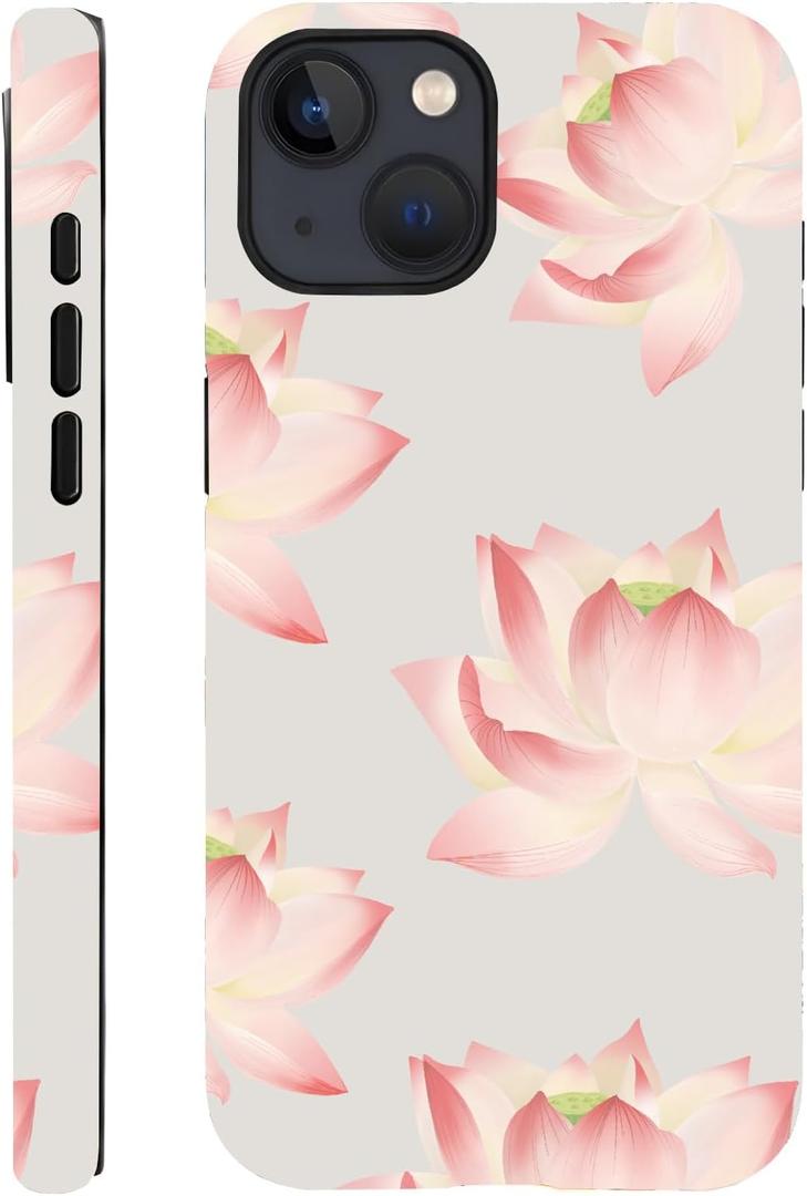 for iPhone 15 Case Flowers - Cute Lotus Trendy Phone Case for Women Girls, Protective Cases for iPhone 15