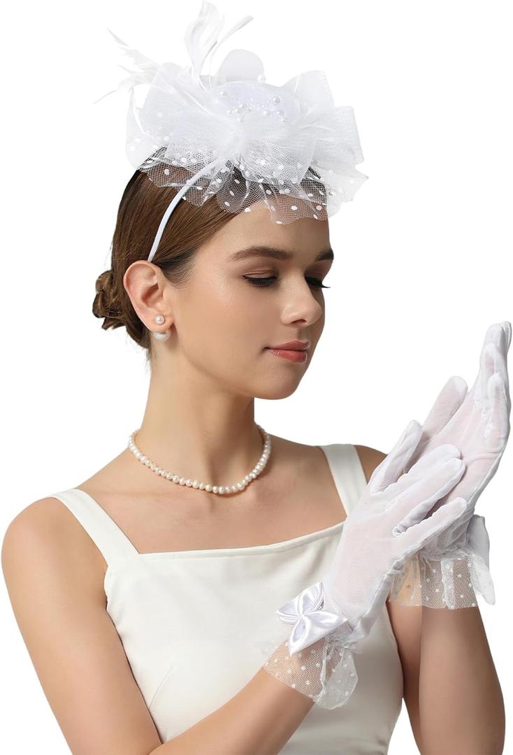 Zando Kentucky Fascinators Hats for Women Derby Tea Party Hat Flower Mesh Feathers Headband Headwear Hair Clip Girls (One Size)