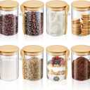 Tessco for you 3 Pack 17 oz Sugar Jar Glass Container with Spoon Clear Glass Jars with Bamboo Lid and Spoon Scoop for Women Kitchen Gift Coffee Beans, Spice, Sugar, Nuts, Candy, Salts