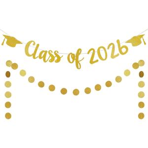2 x Gold Glitter Class of 2026 Banner Class of 2026 Graduation Decorations, 2026 Graduation Banner Class of 2026 Sign for College 2026 Graduation Party Decorations Gold