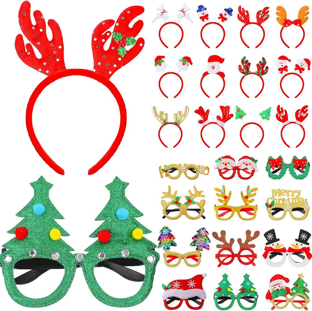 Yilloog Christmas Headbands Glitter Eyeglasses Headpieces Set for Adults Kids Xmas New Year Holiday Party Favors