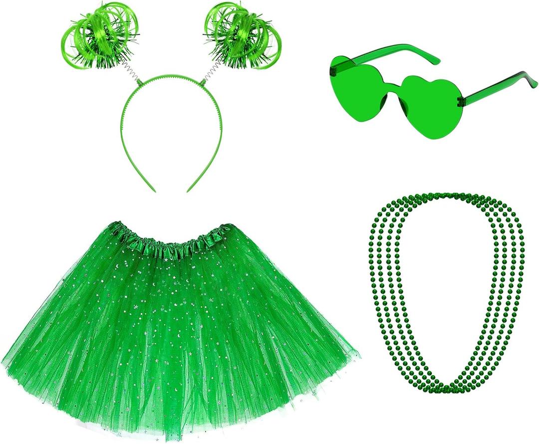 Women Tutu Costume Accessories Set Sunglasses Ponytail Headband Tutu Skirt Necklace for Halloween Mardi Gras