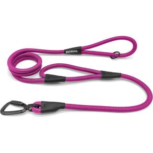Rope Dog Leash with Two Handles, 6 Foot Heavy Duty Dog Leash with Aviation Aluminum Auto Locking Carabiner, Strong Nylon Pet Lead for Small, Medium, Large Dogs (Rose Red, 6FT-Two Handle)