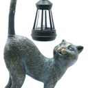 IVCOOLE Resin Cat Statue SSF20 with Solar Lantern, Eye-catching Garden Sculpture Decor，15.3" Height Outdoor Figurine for Garden Yard Patio Decorations，Birthday Gifts