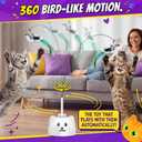 Interactive Cat Toys for Indoor Cats: Upgraded 360 Automatic Spin Flying Bird Feather Wand with Silicone Protected Rod Safe Play, Strong 8cm Suction Cup, USB-Rechargeable for Bored Kittens and Adult