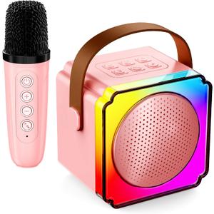 Karaoke Machine, Portable Speaker with Microphones, Birthday Family Party Gifts Toys for Kids Girls Boys 3 4 5 Year Old (Pink - 1 Mic)