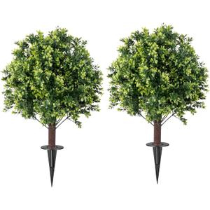 Artificial Boxwood Topiary Ball Tree Set of 2, UV Resistant Artificial Outdoor Shrubs with Spike, Decorative Evergreen Fake Topiary Bushes Plant for Front Porch Garden