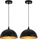 PINDODO Industrial Pendant Light Fixtures,11.8" Black and Gold Dome Pendant Lights,Adjustable Vintage Hanging Lamp for Kitchen Island Restaurant Bar Cafe Dining Room Sink, 2 Pack