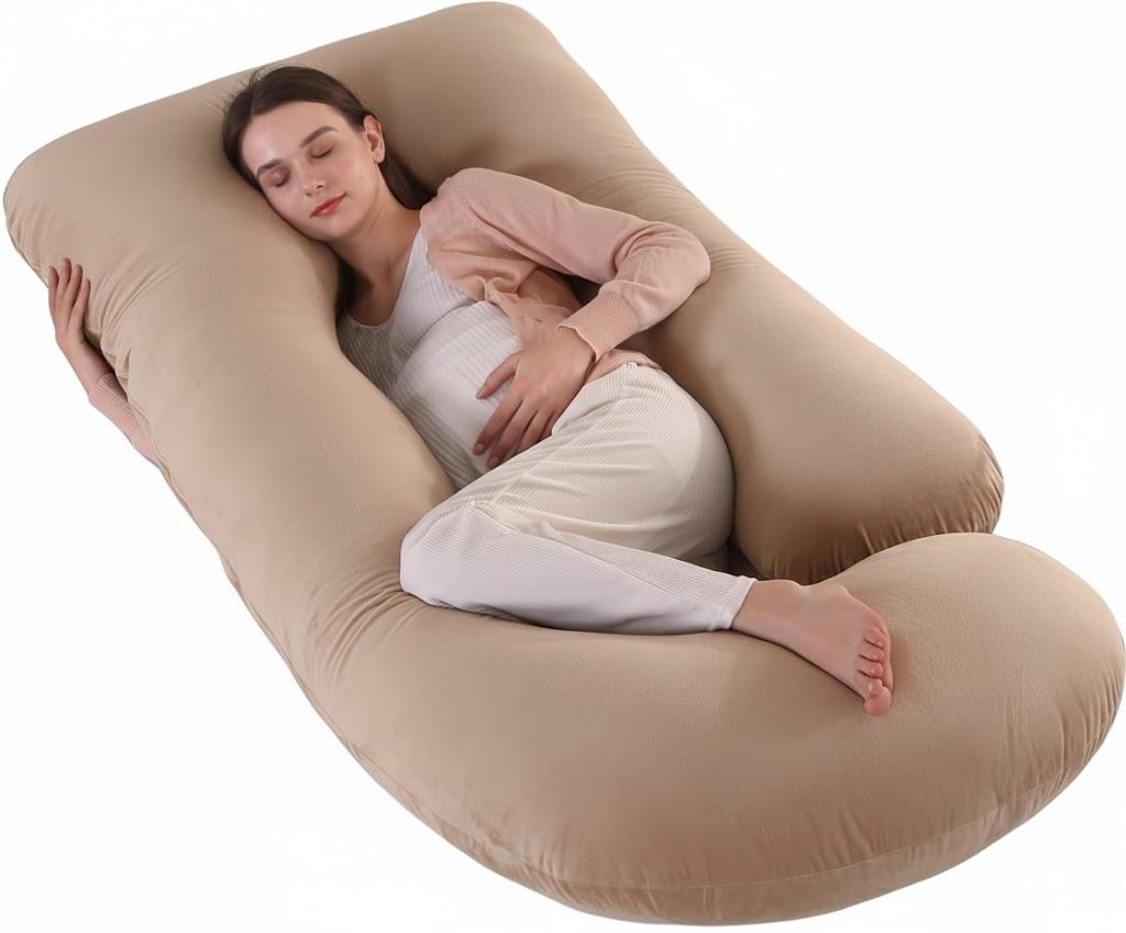 ALLOPERA Pregnancy Pillow, Full Body 57 Inch Maternity Pillow with Removable Washable Cover - Sleep Support for Legs, Back, Neck, Shoulder, HIPS, Belly for Pregnent Women, Tan