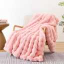 Smoofy Faux Fur Throw Blanket for Couch  Blush Pink Fluffy Cozy Rabbit Fleece, Plush Soft Bubble Blanket for Sofa & Bed, for Mom, Warm Fuzzy Home Room Decor Throw 50" x 60"