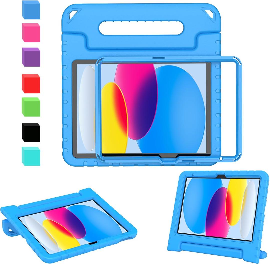 AVAWO Kids Case for New iPad (A16) 11th Generation 11 Inch 2025, iPad 10th Generation 10.9" 2022 with Built-in Screen Protector Durable Shockproof Lightweight Handle Cover for i Pad 11/10, Light Blue