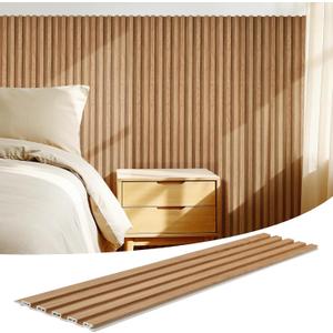 WPC Slat Wall Panels 16 Pack 48" x 6", Waterproof Fluted Wall Paneling, Accent 3D Wall Panel for Wall Decor, Bathroom, Bedroom, Office - Low Grille Elm (Cover Approx.32 sq.ft)