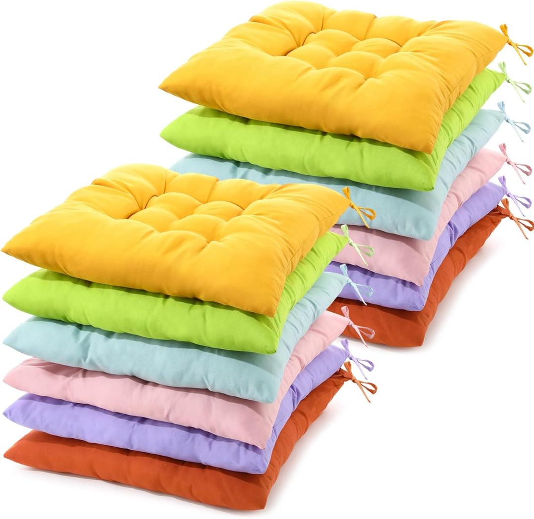 Geetery 12 Pcs Floor Pillows for Classroom Bulk Square Seating Cushions for Floor Chair School Kindergarten Reading Corner, 15.7'' Large Thick Meditation Cushions Yoga Nursery Daycare (Candy Color)