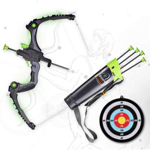 SainSmart Jr. Kids Bow and Arrows, Light Up Archery Set for Kids Outdoor Hunting Game with 5 Durable Suction Cup Arrows, Luminous Bow and Sighting Device, Green