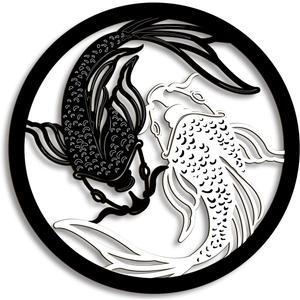 Creoate Koi Fish Wooden Wall Art, Black and White Yin Yang Themed Zen Decor for Yoga Room Bathroom Living Room Farmhouse, 12x12 inches