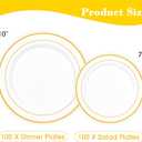 200PCS White Plastic Plates with Gold Rim, Disposable Heavy Duty Plastic Plate, 100 Dinner and 100 Dessert Plates for Party and Wedding