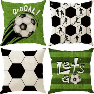 Plaid Soccer Player Grass World Cup Pillow Covers Throw Pillow Cases Set of 4 Decorations for Home Sofa Cushion Cover Game Day Soccer Party Holiday Decor 20x20 Inch