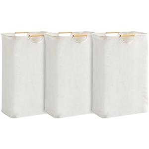 3-Pack 65L Collapsible Laundry Basket with Wooden Handles, Ideal for Tidying Clothes, Blankets and Toys,Laundry Hamper Perfect for Bedroom, Bathroom, and Living Room Organization (Solid Color Set)