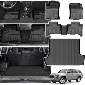 Powerty Floor Mat & Cargo Liner for Toyota 4Runner 2010-2024, All Weather TPE Custom Floor Liner Replacement,1st & 2nd Row Full Set Car Liners, Black (Fit 7 Seats)