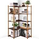 YGYQZ Bookshelf 5 Tier, Reversible Corner Bookshelf, 63" Tall Wood Corner Shelving for Living Room, Bedroom, Kitchen, Home Office, Rustic Brown, 5 Tier Bookcase