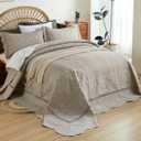 EVENHUG Oversized Quilts Set King Size 3 Piece Bedding Set Reversible Bedspread with 2 Pillow Shams Coverlet Lightweight Soft Bed Cover for All Season(120"X128",Beige Taupe), Super King