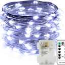 ErChen Battery Operated Silver Copper Wire Led String Lights, 33FT 100 LEDs 8 Modes dimmable Waterproof Fairy Lights with Remote Control Timer for Indoor Outdoor Wedding Bedroom (White)