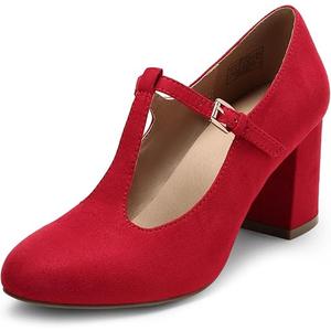 DREAM PAIRS Low Chunky Heels for Women T-Strap Mary Jane Pumps Wedding Dress Shoes, Size 5 R