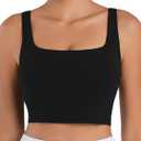 Sunzfly Women Square Neck Sport Bra with Removable Pads, Built-in Bra Crop Tank Top Summer Sleeveless Camisole Workout Yoga (Small, Black)