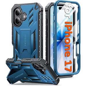 FNTCASE for iPhone 17 Phone Case: Military Grade Drop Proof Protection Mobile Cover with Kickstand | Matte Textured Rugged Shockproof TPU | Protective Sturdy Phone Case - 6.3 inch Blue