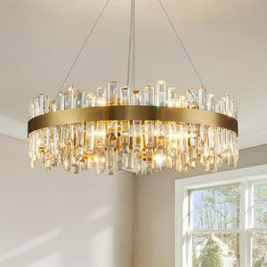 Siljoy 16-Light Modern Crystal Chandelier, Luxury Brushed Gold 2-Tiers K9 Crystal Raindrop Chandeleir, Adjustable Dimmable Crystal Ceiling Light for Dining Living Room Bedroom Entryway D31.5''