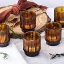 DEVI 8pcs Ribbed Amber Votive Candle Holder for Boho Wedding Decor, Amber Glass Candle Holder for Tea Lights, Vintage Boho Party Home able Decorations, Boho Fall Centerpiece Table Decorations,