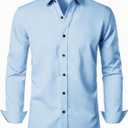 JEMITOP Men's Stretch Wrinkle Free Dress Shirt Formal Prom Wedding Long Sleeve Button Down Shirts (Blue, XL)