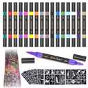Temporary Tattoo Markers for Skin | Dual-End 16-Count Body Markers + 77 Large Tattoo Stencils | Temporary tattoos for Adults and Kids | Flexible Brush Tip, Bright colors, Skin-Safe*, Cosmetic-Grade