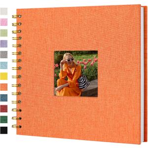8 x 8 Inch Scrapbook Photo Album Linen Cover 20 Sheets/ 40 Pages, Hardcover Kraft White Pages Memory Book, for Travel Wedding Guest Book Christmas Baby Shower Fits 4x6 & Instant Photos, Orange