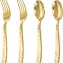 KIRE 400PCS Gold Plastic Spoons and Forks Disposable - Gold Plastic Silverware Set Disposable - 200 Forks and 200 Spoons for Wedding, Birthday, Party