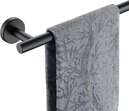 JQK Black Towel Bar, 27 Inch 304 Stainless Steel Thicken 0.8mm Towel Rack Bathroom, Towel Holder Matte Black Wall Mount, Useable Length 24 Inch, TB110L24-PB