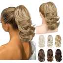 Ponytail Extension, 14" Claw Clip in Ponytail Hair Extensions Natural Soft Synthetic Layered Wavy Pony Tail Hair Pieces for Women - Blonde