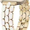Wearlizer Resin Metal Band Compatible with Fitbit Versa 4 Bands for Women/Sense 2/Sense/Versa 3, Jewelry-Style Dressy Bracelet with No-Tool Adjustment, Elegant Lightweight Strap for Work & Daily