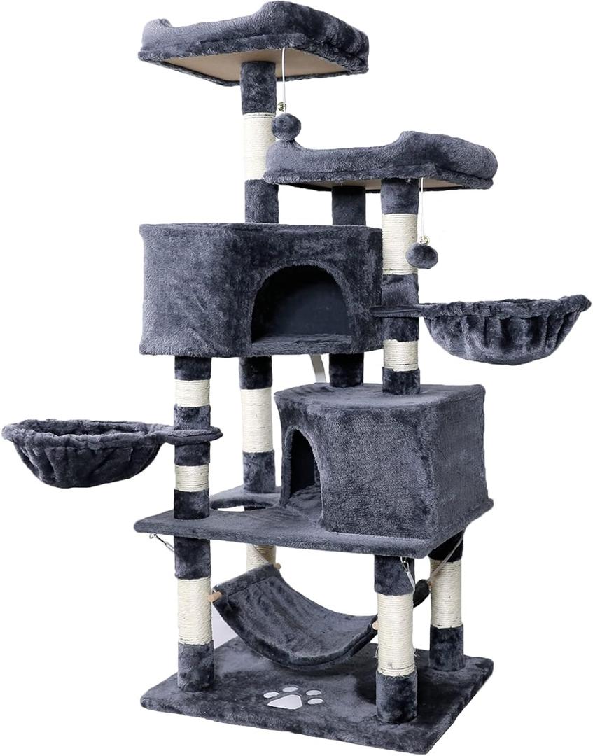 NEGTTE Cat Tree for Indoor Cats- Multi-Level Cat Tree for Big Cats -Cat Condo Big - Cat Climbing Tower-Pet Play House (L23.8XW18.1XH57.1(inches, Dark grey)