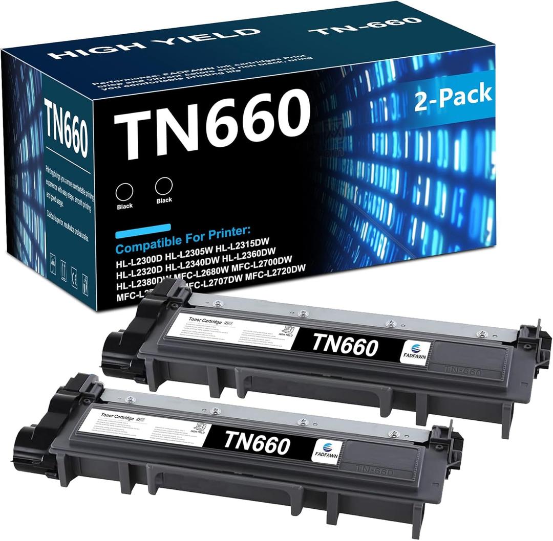TN660 Black High Yield Toner Cartridge (2-Pack) - Replacement for Brother TN660 Toner Cartridge for HL-L2300D HL-L2305W HL-L2315DW HL-L2320D HL-L2340DW HL-L2360DW HL-L2380DW MFC-L2680W Printer