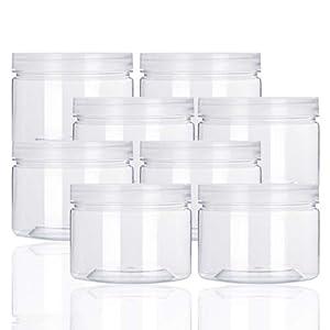 Rocutus 12oz Clear Plastic Storage Jars Containers, 8 Pack Refillable Wide-Mouth Plastic Slime Containers for Beauty Products, Kitchen & Household Storage - BPA Free (12 OZ)
