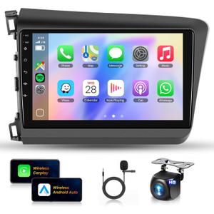 Car Stereo for Honda Civic 2012 2013 2014 2015 [2+64G] with Wireless Carplay & Android Auto, 9 Inch Touch Screen Car Radio for Civic Bluetooth GPS Navigation DSP WiFi FM SWC for Honda Civic Radio