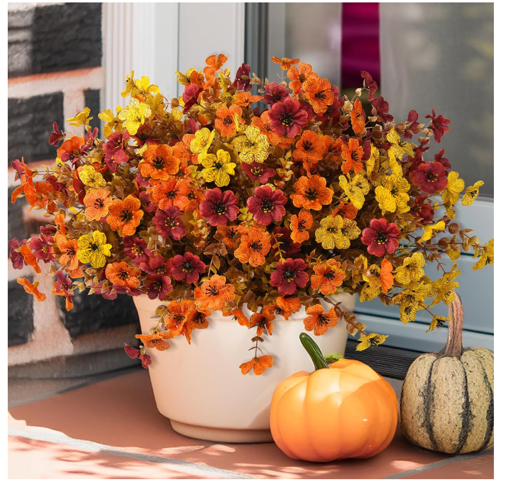 INQCMY Artificial Fake Fall Plants Flowers for Outdoor Outside Decoration,12 Bundles Faux Silk Daisy Flowers UV Resistant Look Real No Fade for Front Door Porch Patio Yard Balcony Autumn Decor