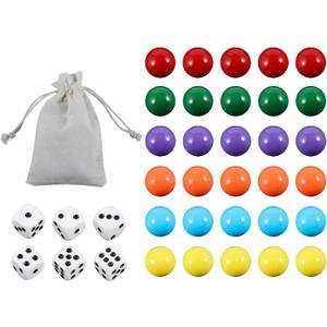 30Pcs 18MM Game Marbles Replacement for Wahoo Board Game with 6 Dices,6 Colored Replacement Balls and 1 Storage Bag